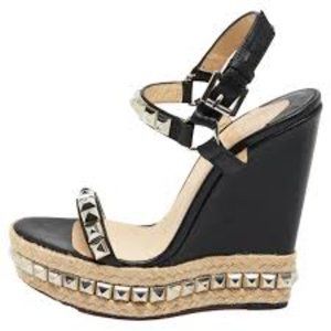 Christian Louboutin Studded Leather Cataclou Espadrille Wedge Sandals Size 7